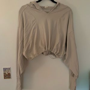Free People Movement Light Gray Cropped Pullover Hoodie, Size Medium